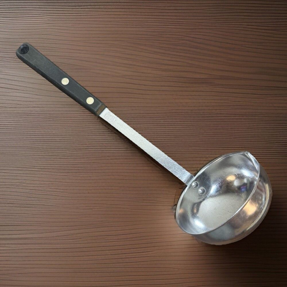 ECKO FORGE Vintage Stainless Steel Soup Ladle Spoon w/Black Riveted Handle-USA